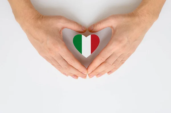 National Flag Italy Female Hands Concept Patriotism Respect Solidarity Citizens — стокове фото