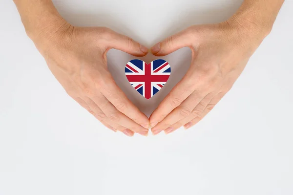 Die Britische Nationalflagge Weiblicher Hand Das Konzept Von Patriotismus Respekt — Stockfoto