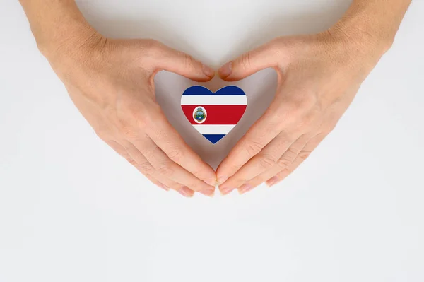 Kostarická Národní Vlajka Ženských Rukou Koncept Vlastenectví Respektu — Stock fotografie