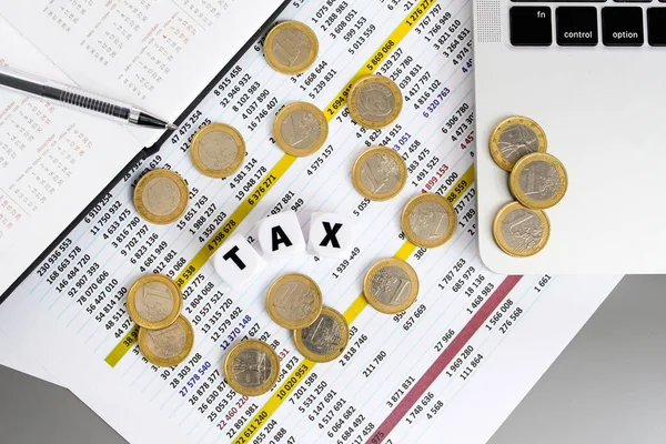 Taxe Inscription Sur Les Cubes Blancs Les Pièces Euros Sur — Photo