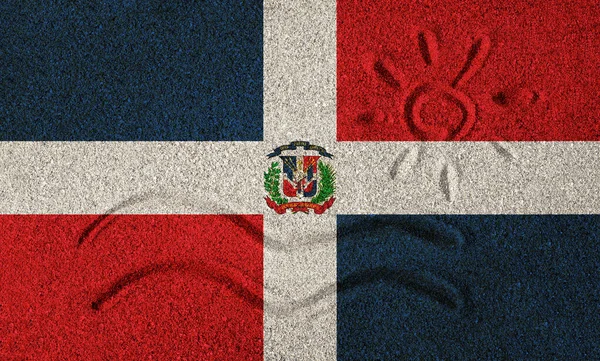 Флаг Доминиканской Республики Песке Солнце Морские Волны Раскрашены Песке Концепция — стоковое фото