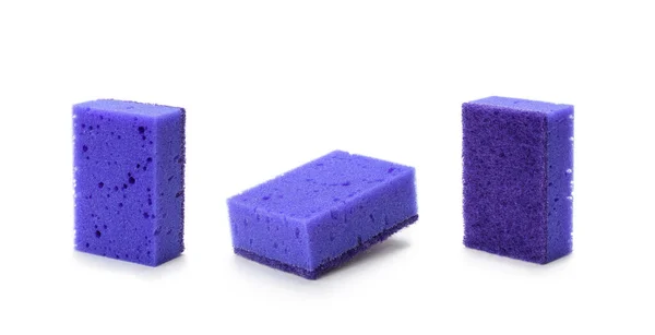 Фіолетова Губка Миття Посуду Білому Тлі Три Різні Кути — стокове фото