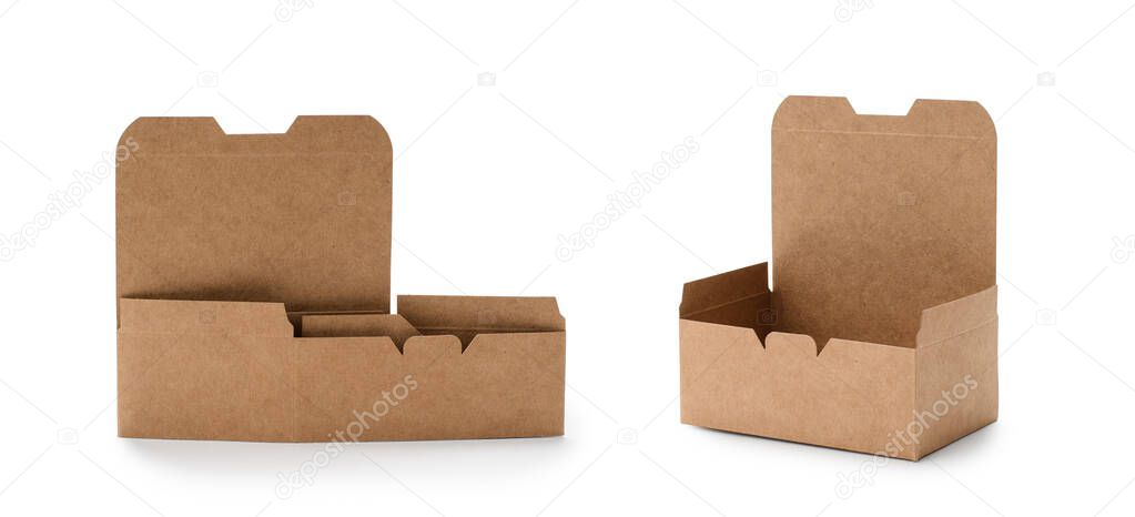 Eco-friendly paper box for food on a white background. Assembly instructions. isolated object