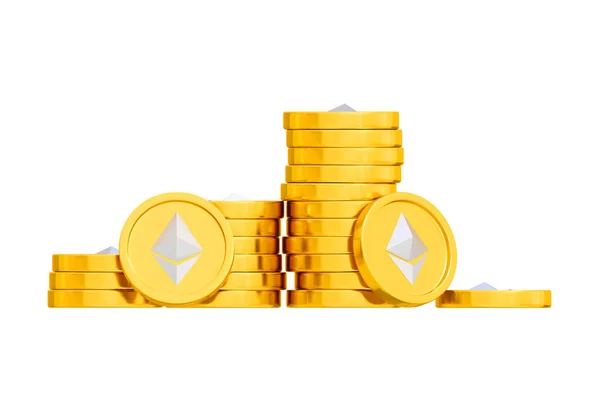 3D ethereum kripto para yığını, para gerçekçi. Vektör çizimi. Finansal varlıklar ve elektronik ödemeler, madencilik ve yatırım sayesinde gelir artışı. Genel para birimi