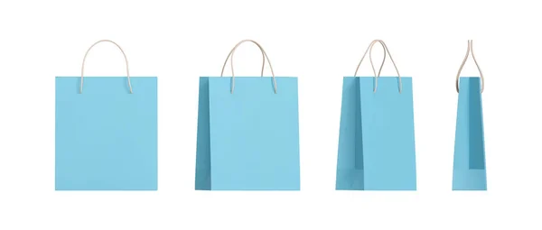 Ensemble Sacs Provisions Papier Bleu Emballage Avec Différents Angles Vue — Image vectorielle