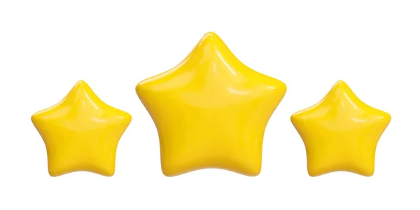 3つの黄色の光沢のある星 ゲームの成果 顧客の評価フィードバック リアルな3Dベクトルイラスト — ストックベクタ