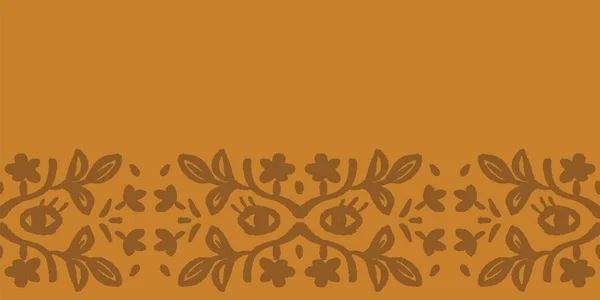 Глаза хены и ботанические рисунки в монотонной коричневой охре. Векторная печать. — стоковый вектор