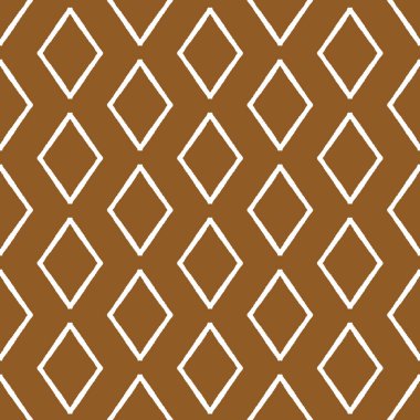 Minimum elmas berber halı deseni kahverengi ve beyaz olarak tekrarlanıyor. El çizimi pürüzsüz vektör illüstrasyon baskı tasarımı. 