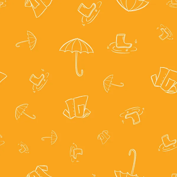 黄色雨衣无缝图案.雨伞、雨衣和靴子底纹 — 图库矢量图片