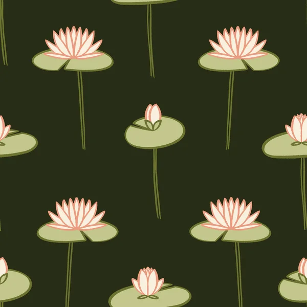 Groene waterlelie patroon. Botanische bloemen achtergrond print illustraties — Stockvector