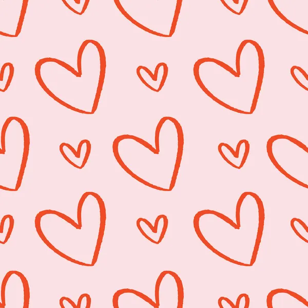핑크와 붉은 심장의 패턴 이 반복됩니다. Lovecore kitsch Valentines surface design — 스톡 벡터