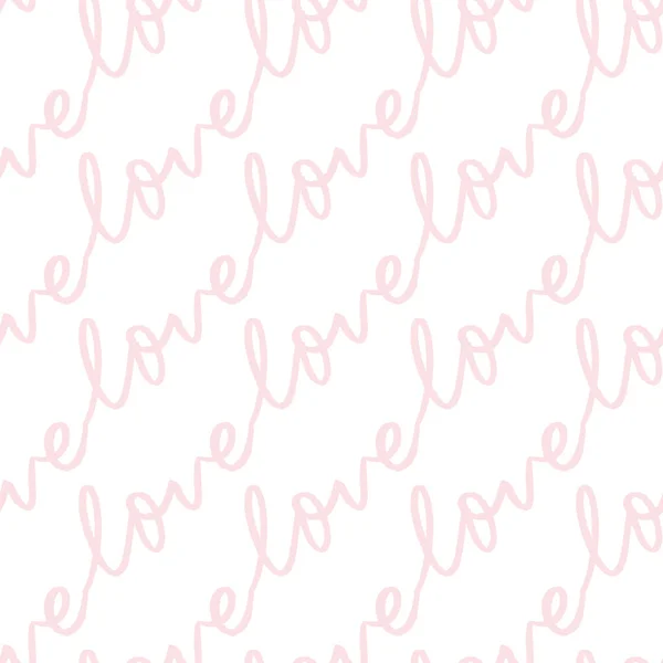 Liefde belettering diagonaal herhalen patroon script strepen in roze en witte achtergrond print ontwerp — Stockvector