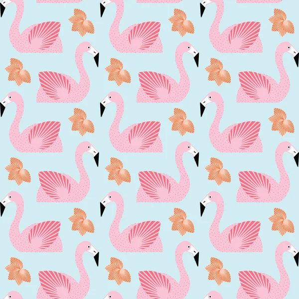 Repetição do padrão flamingo da piscina com ilustrações geométricas de meados do século inspiradas em uma festa de piscina em Palm Springs — Vetor de Stock