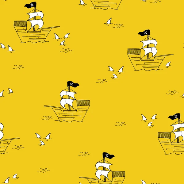 Modello pirata ripetizione sfondo giallo stampa — Vettoriale Stock