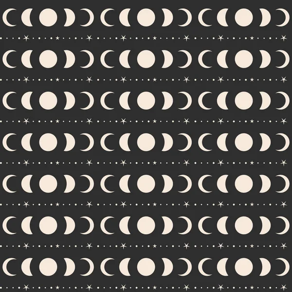 Moon phases pattern repeat stripes in gold and black background — Stockvektor