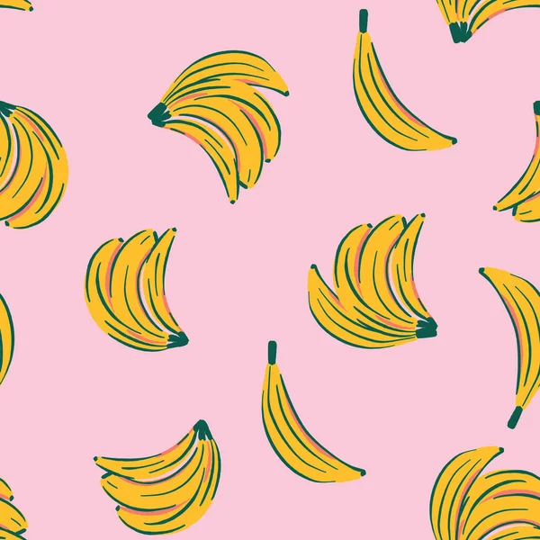 Repetição Padrão Banana Frutas Tropicais Tecido Fundo Amarelo Rosa Ilustração —  Vetores de Stock