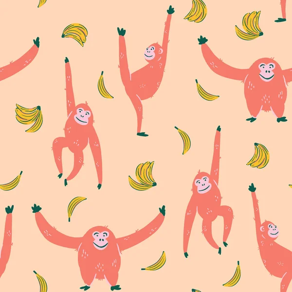 Orangutan Model Fără Sudură Repetă Ilustrații Vectoriale Drăguțe Maimuță Banane — Vector de stoc