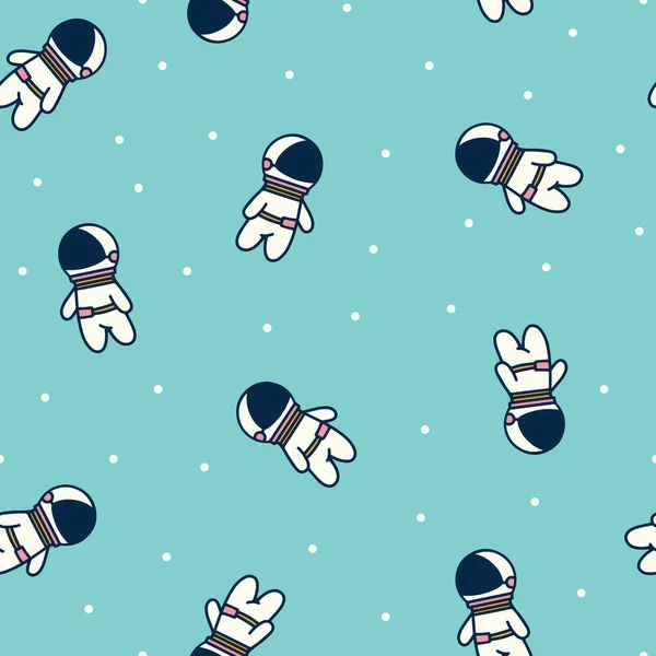 Cute Astronauts Flying Turquoise Sky Stars Vector Illustration Kids Fun — 图库矢量图片