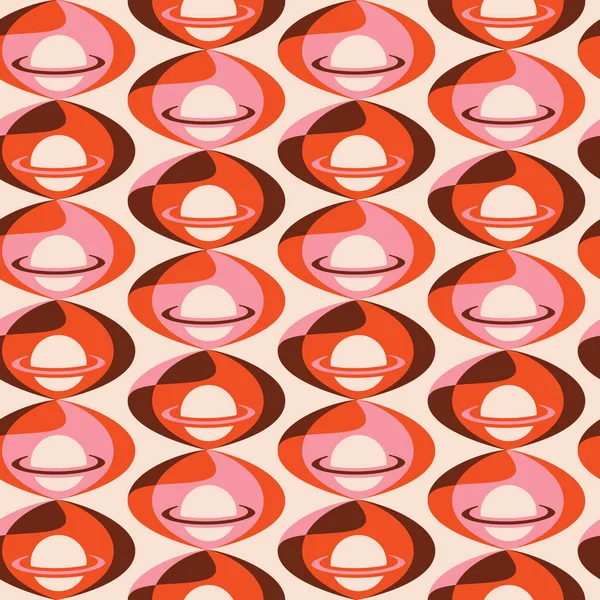 Wavy Retro Pattern Planets Brown Orange Pink Beige Vector Illustration — Vettoriale Stock