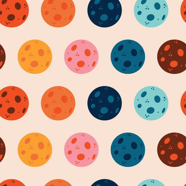Colorful Moon Seamless Pattern Pink Orange Blue Turquoise Yellow Brown — Vettoriale Stock
