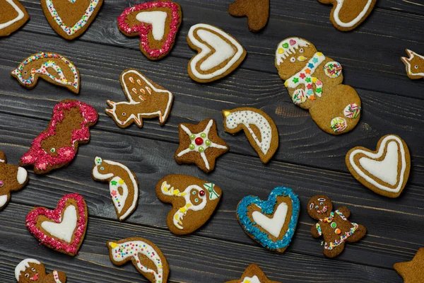 Christmas Baking Concept Gingerbread Christmas Gingerbread Cookies Decorated Icing Sending — Stock Photo, Image