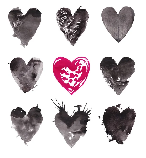 Farklı Şekillerde Siyah Çizilmiş Siluet Kalp Grafik Tasarımı Için Siyah — Stok fotoğraf