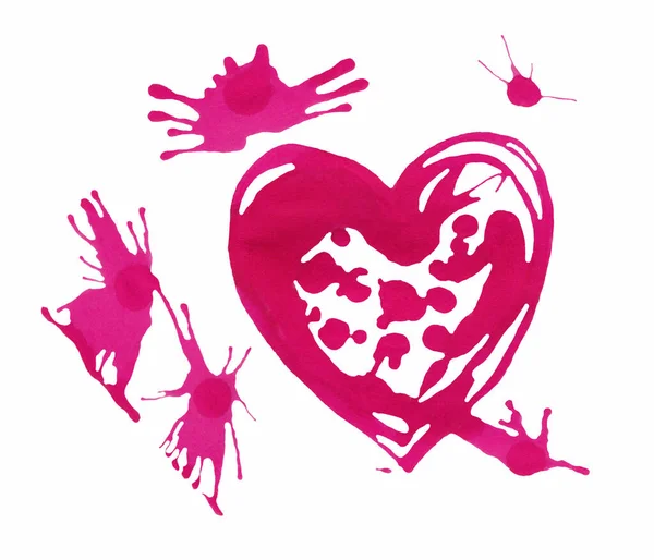 Kalp Atışları Kırmızı Elle Çizilmiş Siluet Pembe Kalp Grafik Tasarımı — Stok fotoğraf