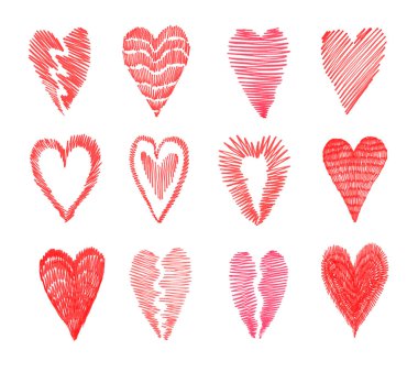 Hand drawn red abstract illustration hearts elements