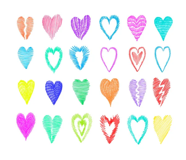 Multicolor Hearts Scribble Doodle Elements Isolated White Background Multicolored Linear — Foto de Stock