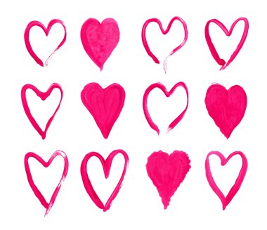 Retro pink love graphic design elements. Handdrawn Valentines day silhouette and love signs set.