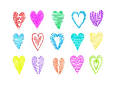 Hand drawn colorful abstract illustration hearts elements