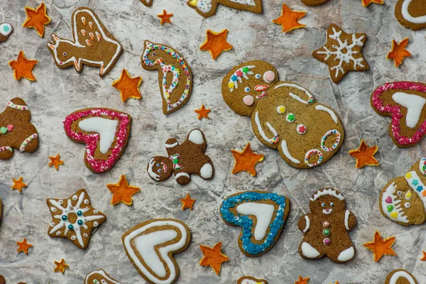 Christmas Tasty Gingerbread Cookies Wooden Background Natural Eco Friendly Decor — Stockfoto