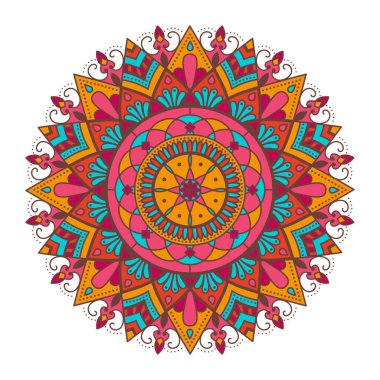 Beyaz arka planda renkli dekoratif mandala, doğu sanatı, çiçek deseni ve dekoratif element
