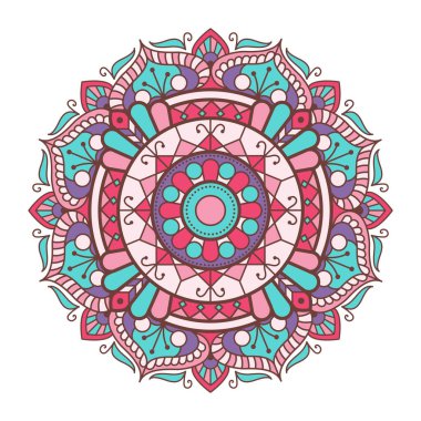 Beyaz arka planda renkli dekoratif mandala, doğu sanatı, çiçek deseni ve dekoratif element