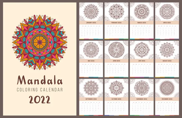 Mandala Malkalender Und Planer 2022 Für Ruhe Und Entspannung — Stockvektor