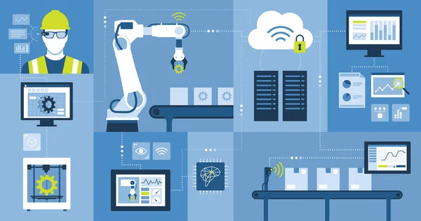 Industria Automatización Iot Industrial Proceso Producción Innovador Tecnología — Vector de stock