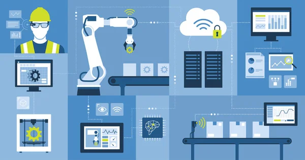 Indústria Automação Iot Industrial Processo Produção Inovador Tecnologia — Vetor de Stock