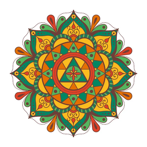 Mandala Ornamental Colorido Sobre Fondo Blanco Arte Oriental Patrón Floral — Vector de stock