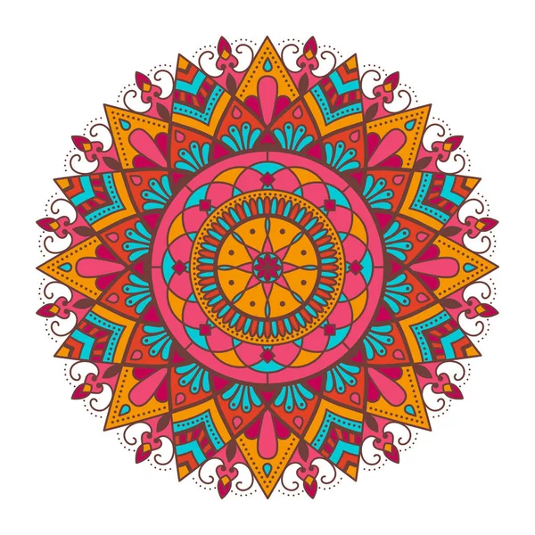 Mandala Ornamental Colorido Sobre Fondo Blanco Arte Oriental Patrón Floral — Vector de stock
