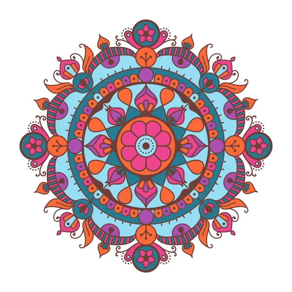 Mandala Ornamental Colorido Sobre Fondo Blanco Arte Oriental Patrón Floral — Vector de stock