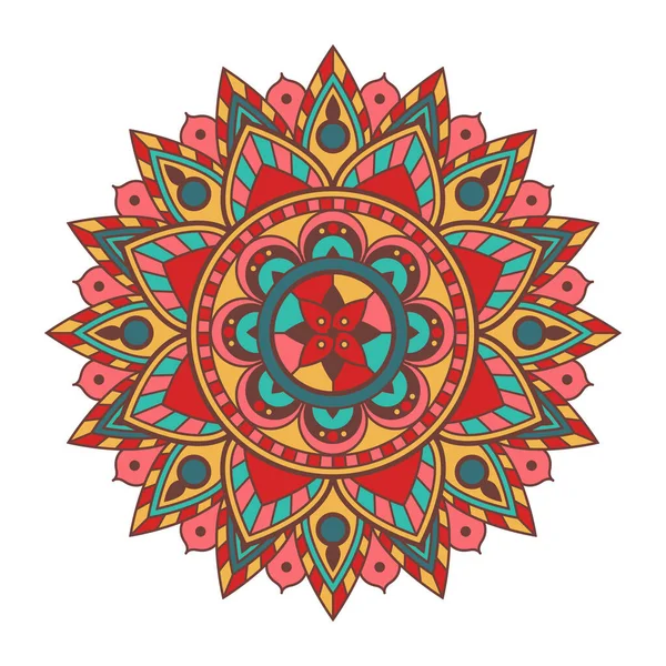 Mandala Ornamental Colorido Sobre Fondo Blanco Arte Oriental Patrón Floral — Vector de stock