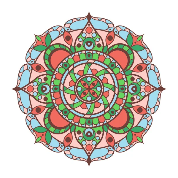 Mandala Ornamental Colorido Sobre Fondo Blanco Arte Oriental Elemento Decorativo — Vector de stock