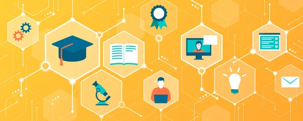 Çevrimiçi Öğrenim Dijital Kurslar Birbirine Bağlanan Simgeler Eğitim Kavramları — Stok Vektör