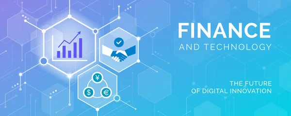 Finans Teknoloji Simgeleri Birbirine Bağlanıyor Dijital Dönüşüm Yenilik — Stok Vektör