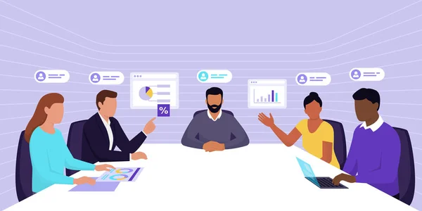 Equipo Empresarial Que Reúne Una Sala Oficina Virtual Espacio Trabajo — Archivo Imágenes Vectoriales