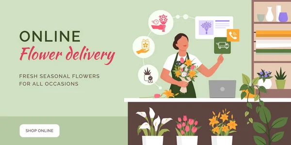 Online Flower Delivery Professional Service —  Vetores de Stock