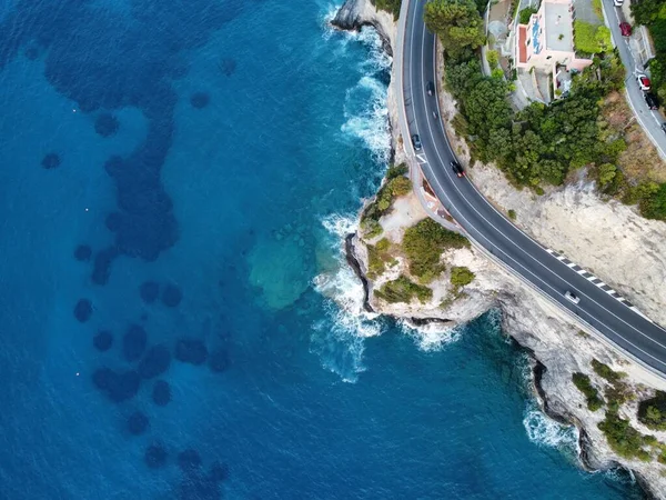 Wellen Und Meeresschaum Fotografiert Von Einer Drohne Strand Der Ligurischen — Stockfoto