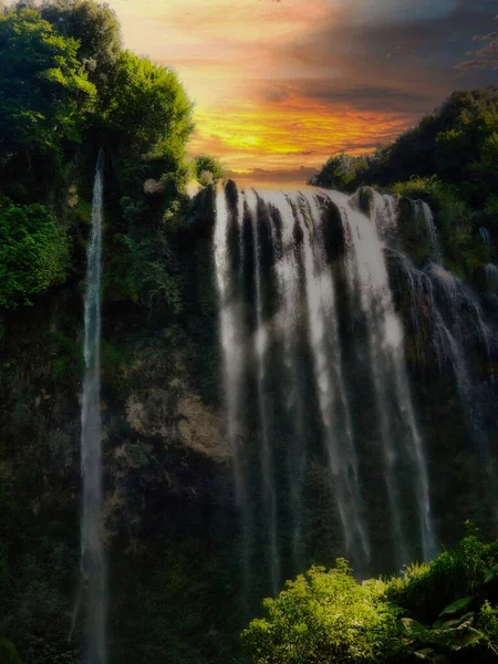 the spectacular jump of the marmore waterfalls. the highest water jump in europe