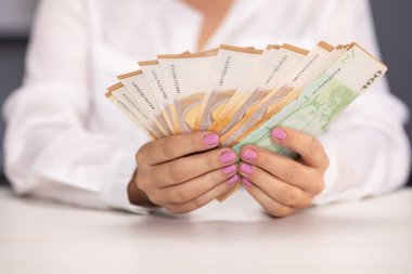 El sayımı nakit para kağıt para ödemesi. Nakit parayla mali operasyonlar, kolay ve kirli para. Finansal Kriz Eu Bill. Konsept - Finans İşletme Yatırımı Başarı
