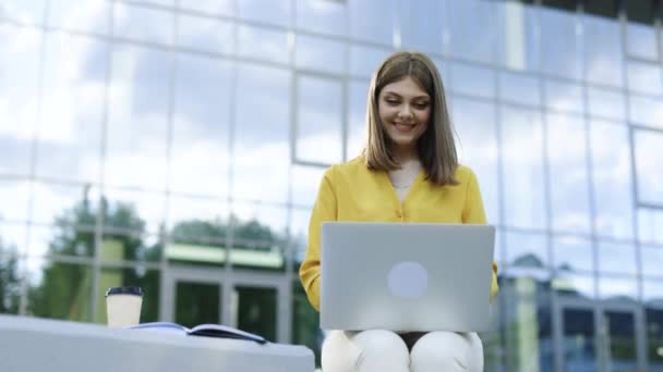 Fokuseret Business Kvinde Iværksætter Skrive Laptop Gør Forskning Ung Kvindelig – Stock-video